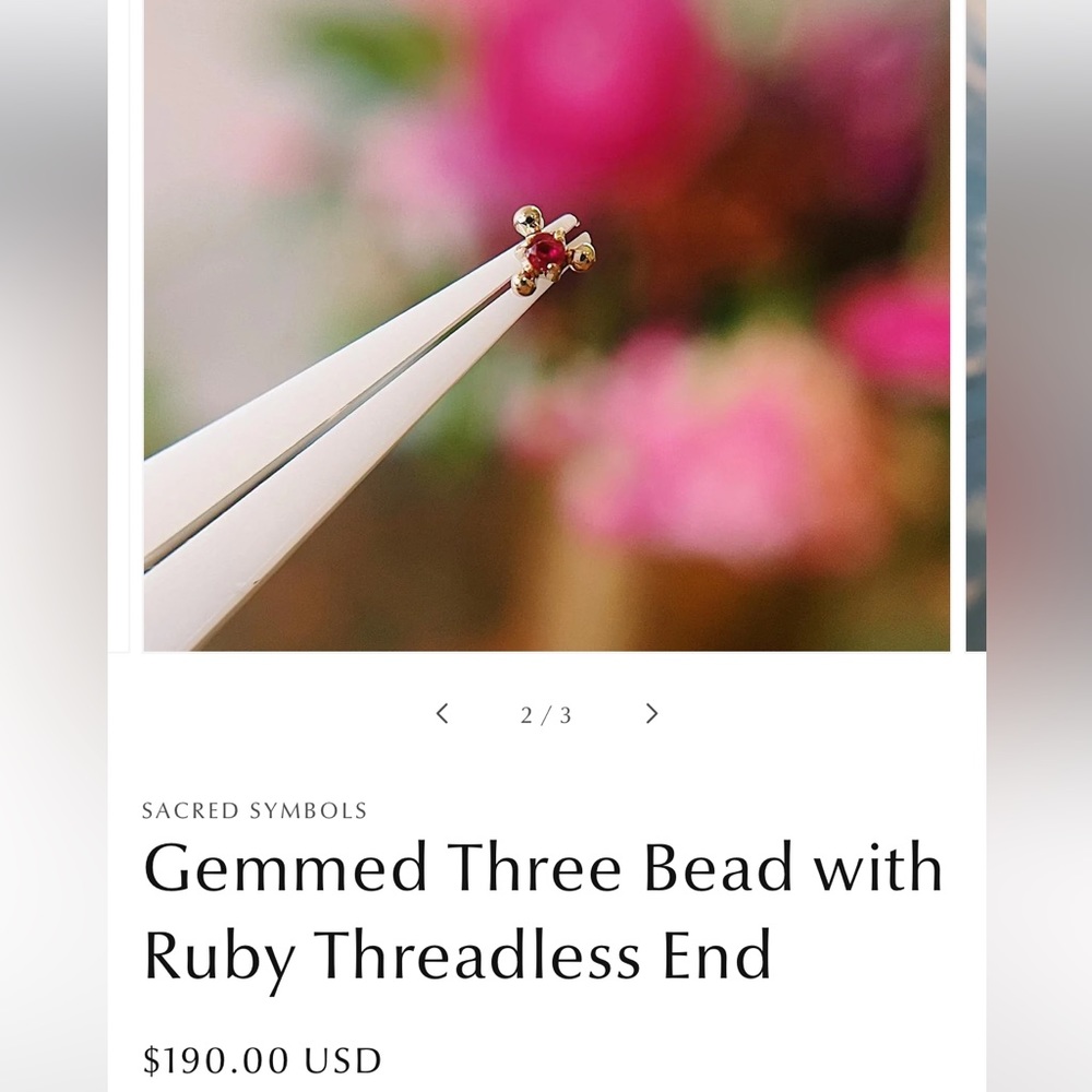 Sacred Symbols Gemmed Three Bead with Emerald Threadless End